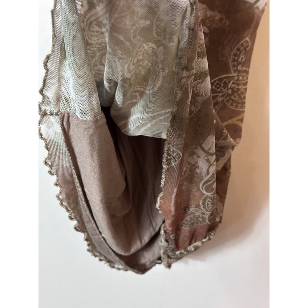 Y2K Brown Paisley Satin Slip Dress Womens Small Cowl Neck Strappy Fairy Grunge - Picture 5 of 11
